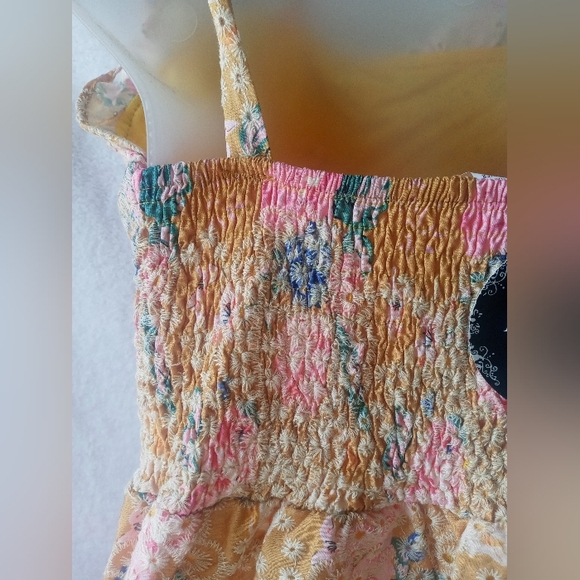 Floral Tie-Shoulder Sundress in Mustard and Pink - Picture 5 of 8